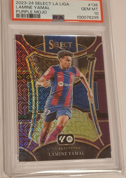 2023-24 Panini Select La Liga Lamine Yamal #136 PSA 10 Purple Mojo Parallel Rookie Card