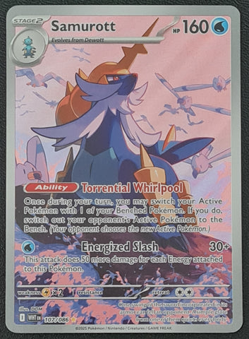 Pokemon Scarlet and Violet Black and White Samurott #107/086 Illustration Rare Holo Trading Card