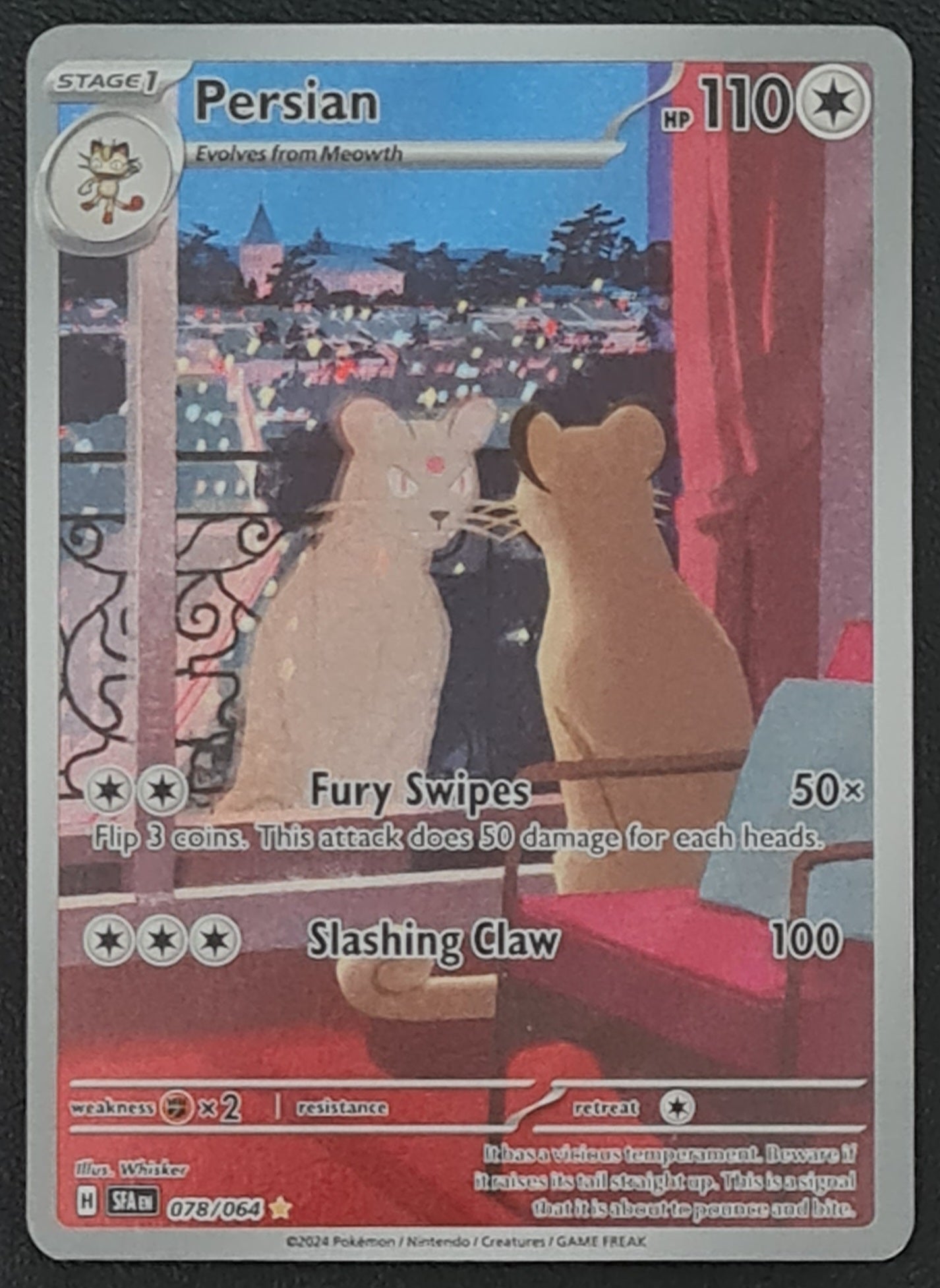 Pokemon Scarlet and Violet Shrouded Fable Persian #078/064 Illustration Rare Holo Trading Card