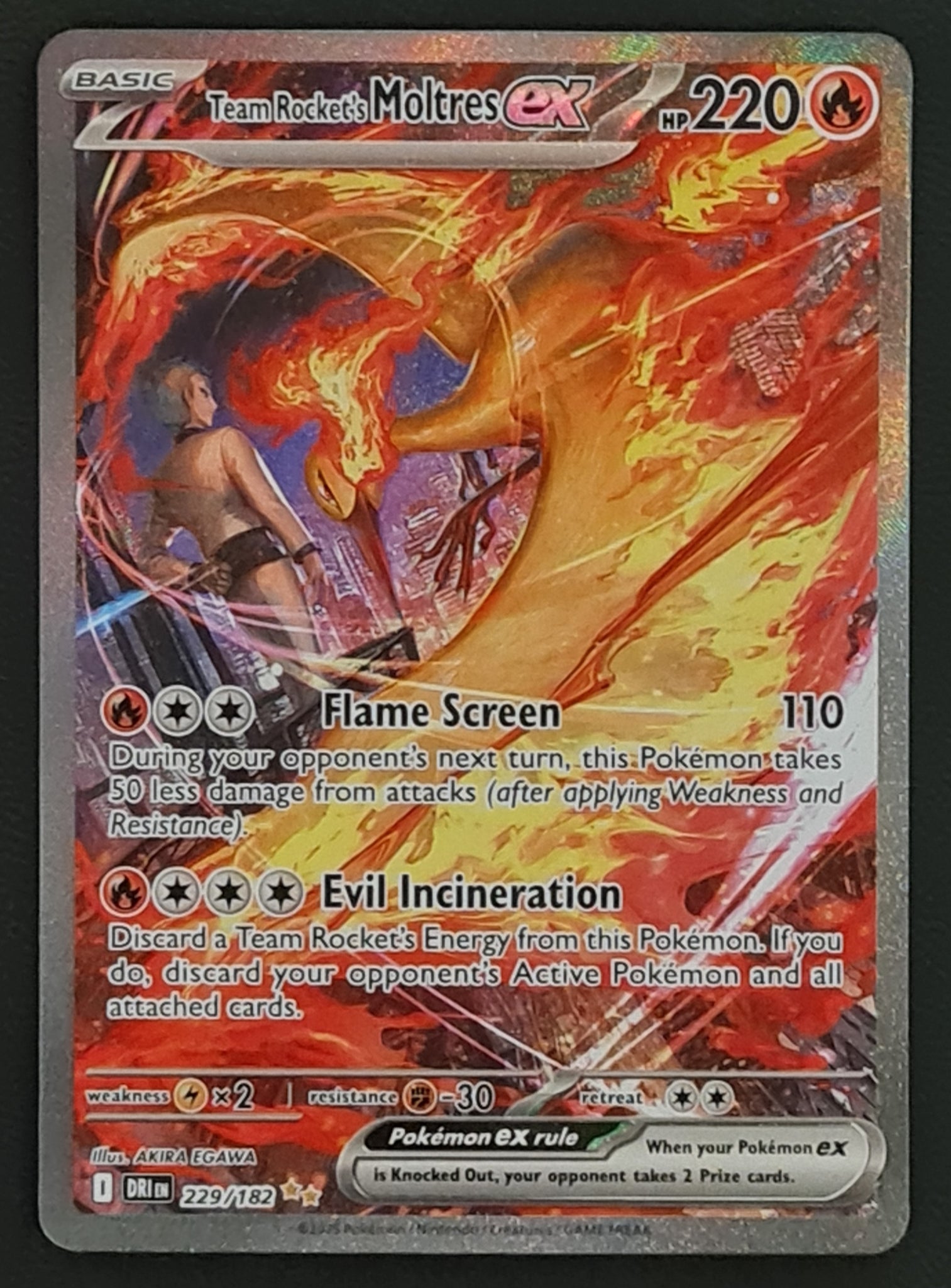Pokemon Scarlet and Violet Destined Rivals Team Rocket's Moltres Ex #229/182 Special Illustration Rare Holo Trading Card