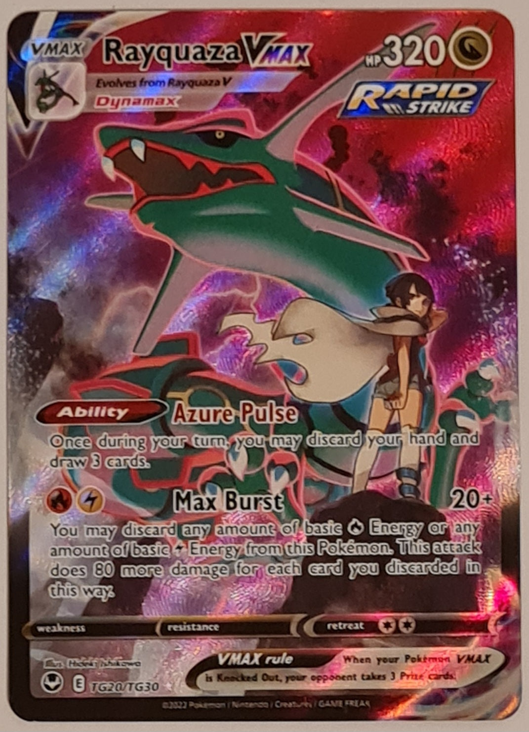 Pokemon Sword and Shield Silver Tempest Rayquaza Vmax #TG20/TG30 Trainer Gallery Special Illustration Rare Holo Trading Card