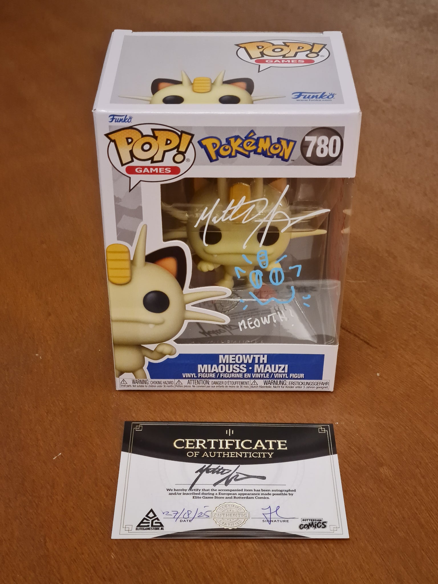 Funko Pop! Pokemon Meowth #780 Vinyl Figure (Matthew Sussman Autographed w/ Sketch and Quote)
