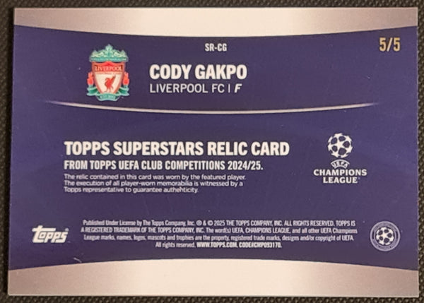 2024-25 Topps UEFA Club Competitions Flagship Edition Superstar Relic Cody Gakpo #SR-CG Red Parallel /5 Trading Card