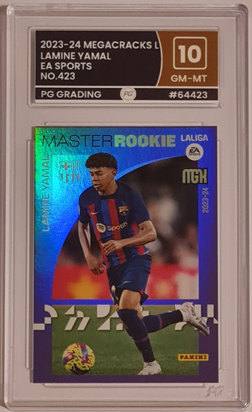 2023-24 Panini Megacracks Liga EA Sports Lamine Yamal #423 PG Grading 10 Master Rookie Card (Only debut jersey #71 card!)