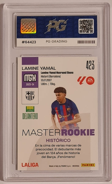 2023-24 Panini Megacracks Liga EA Sports Lamine Yamal #423 PG Grading 10 Master Rookie Card (Only debut jersey #71 card!)