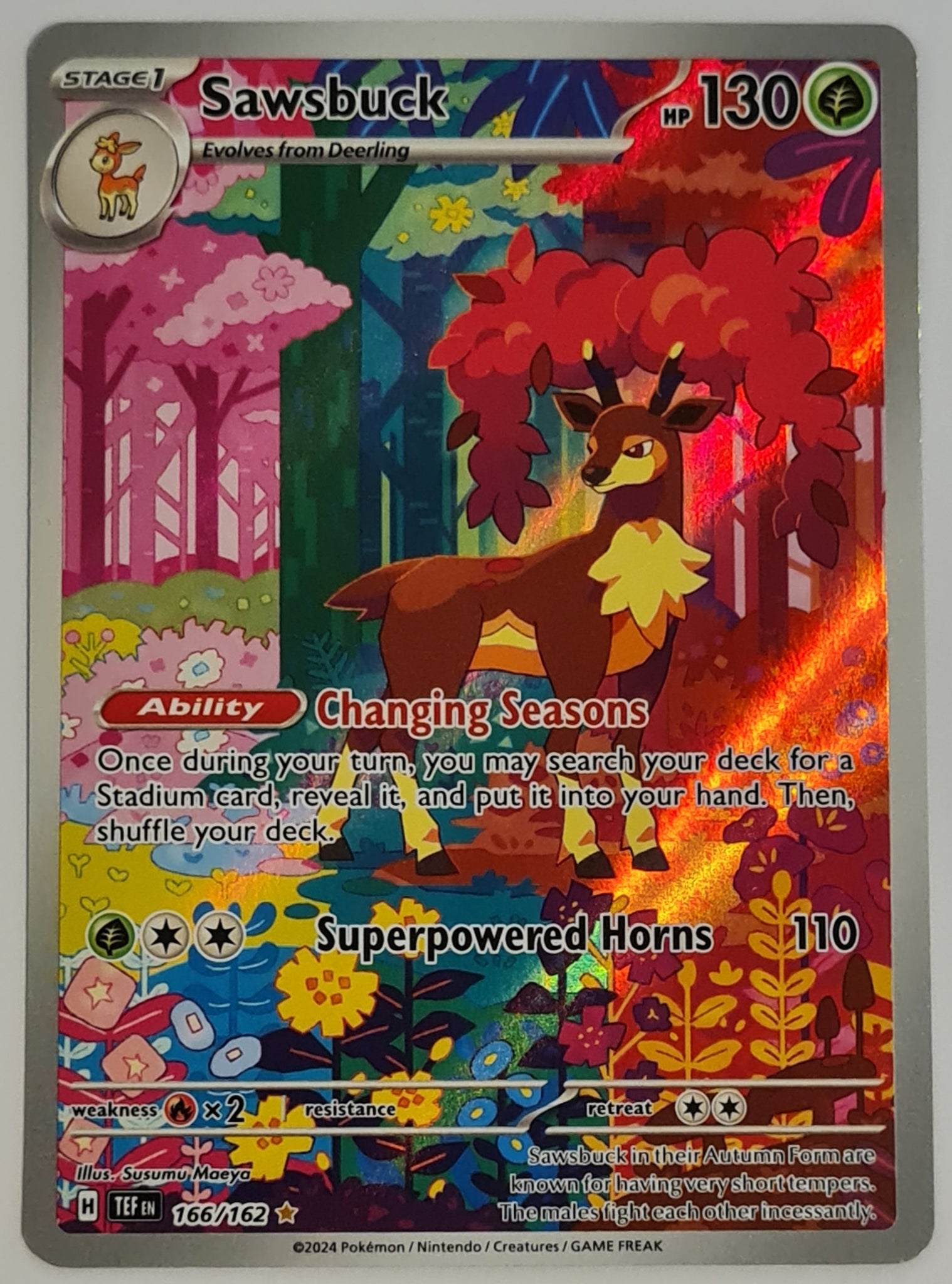 Pokemon Scarlet and Violet Temporal Forces Sawsbuck #166/162 Illustration Rare Holo Trading Card