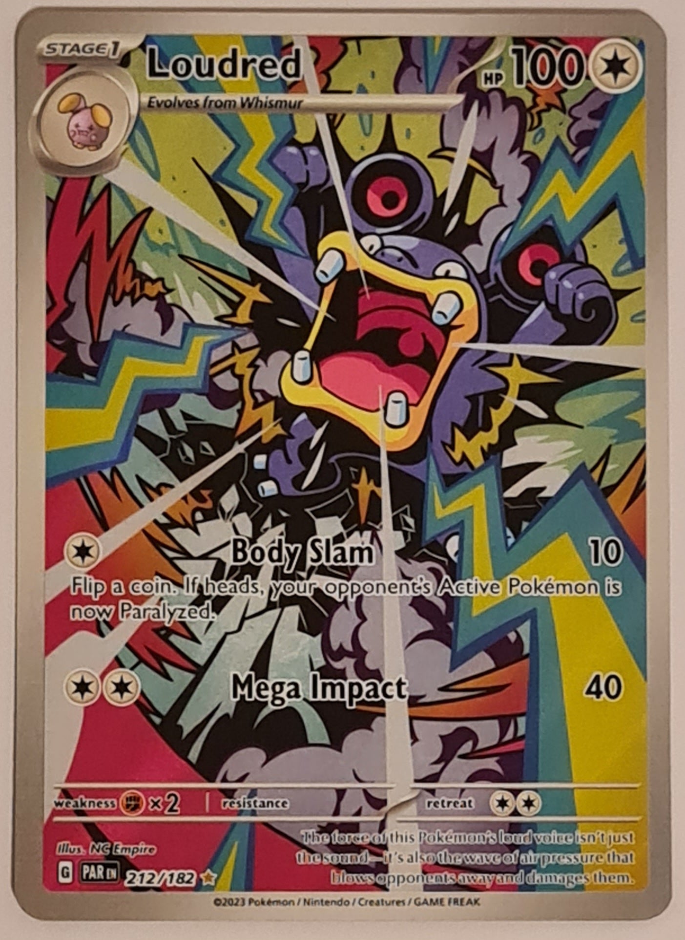 Pokemon Scarlet and Violet Paradox Rift Loudred #212/182 Illustration Rare Holo Trading Card