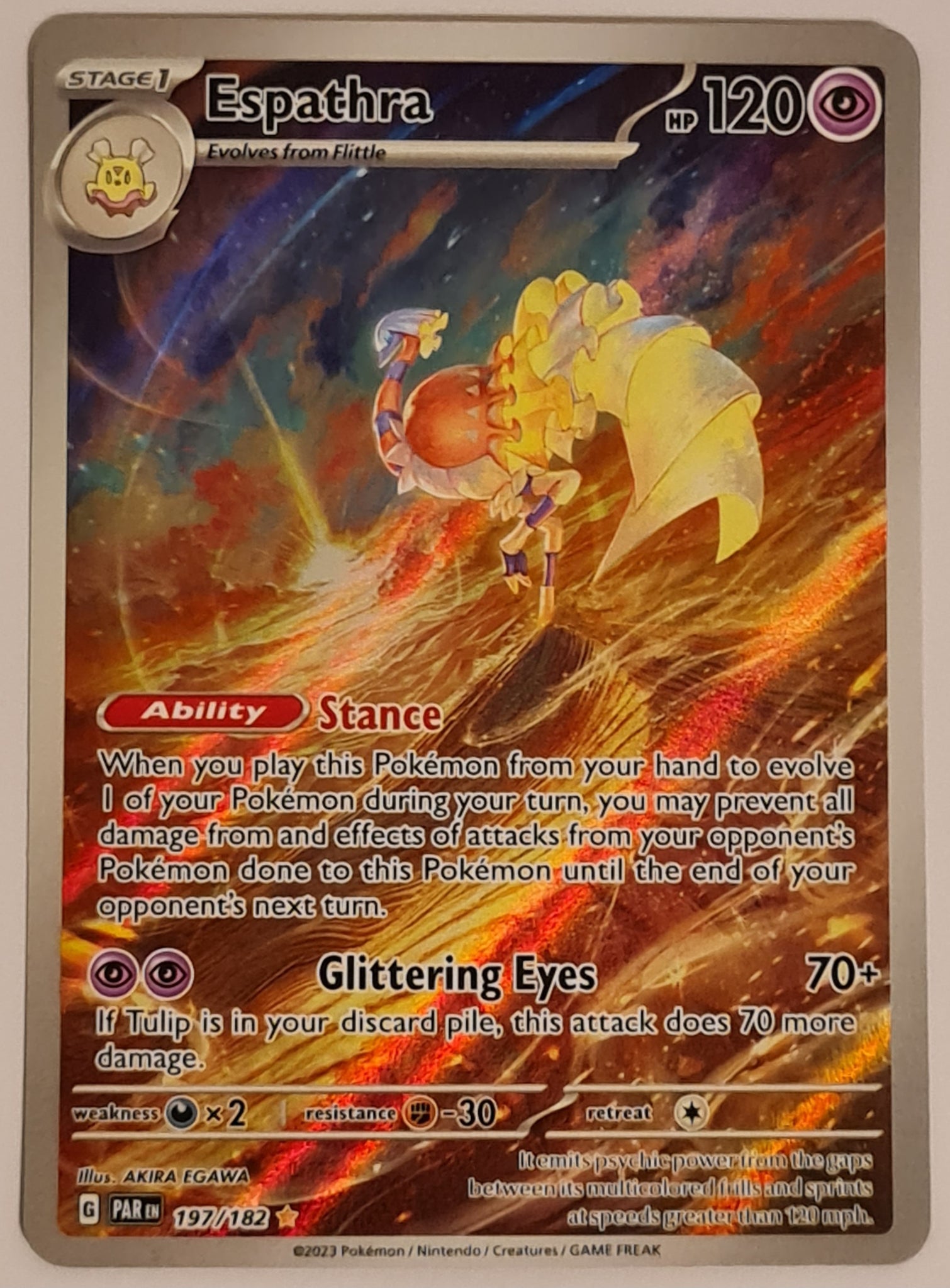 Pokemon Scarlet and Violet Paradox Rift Espathra #197/182 Illustration Rare Holo Trading Card