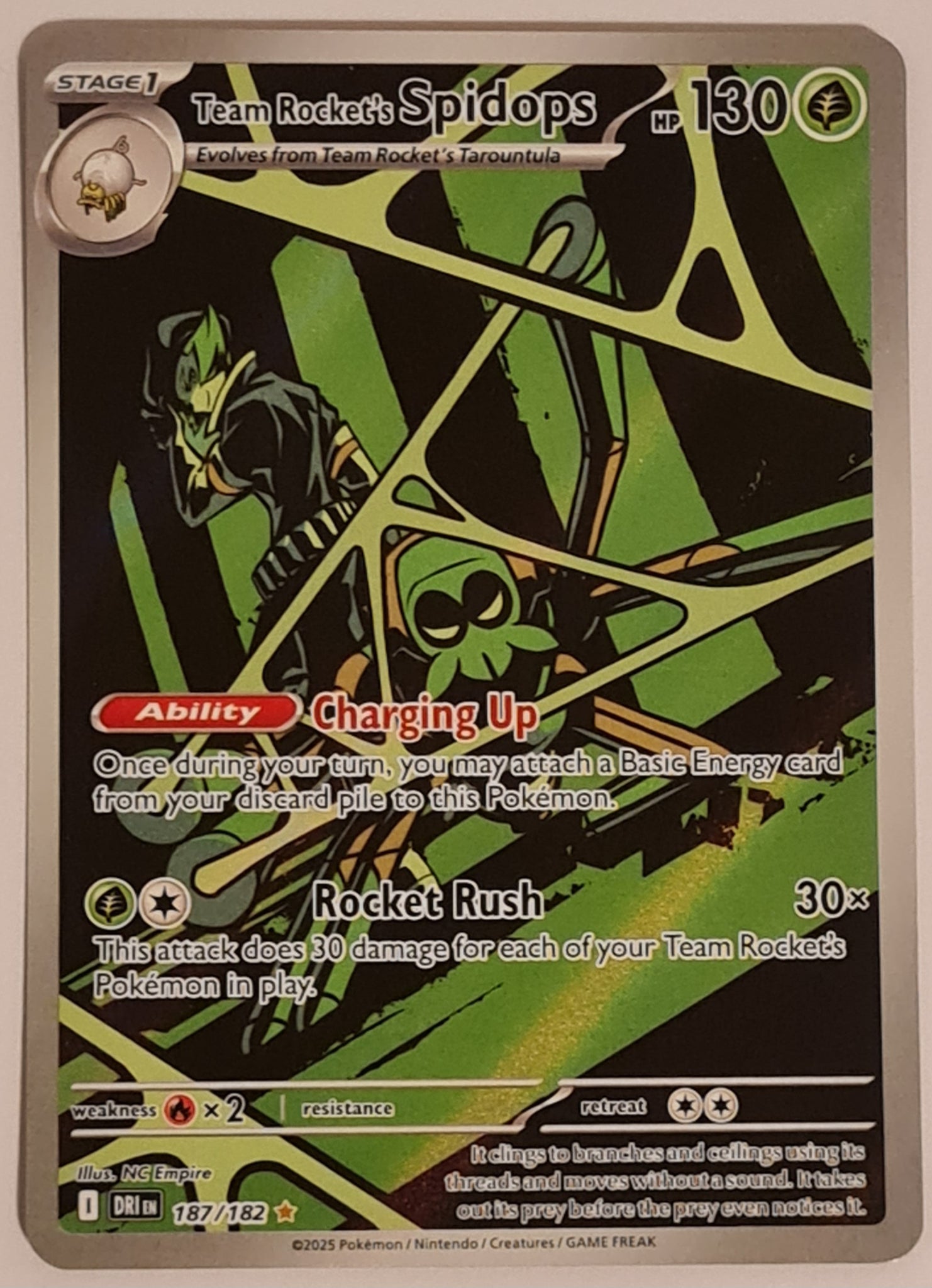 Pokemon Scarlet and Violet Destined Rivals Team Rocket's Spidops #187/182 Illustration Rare Holo Trading Card
