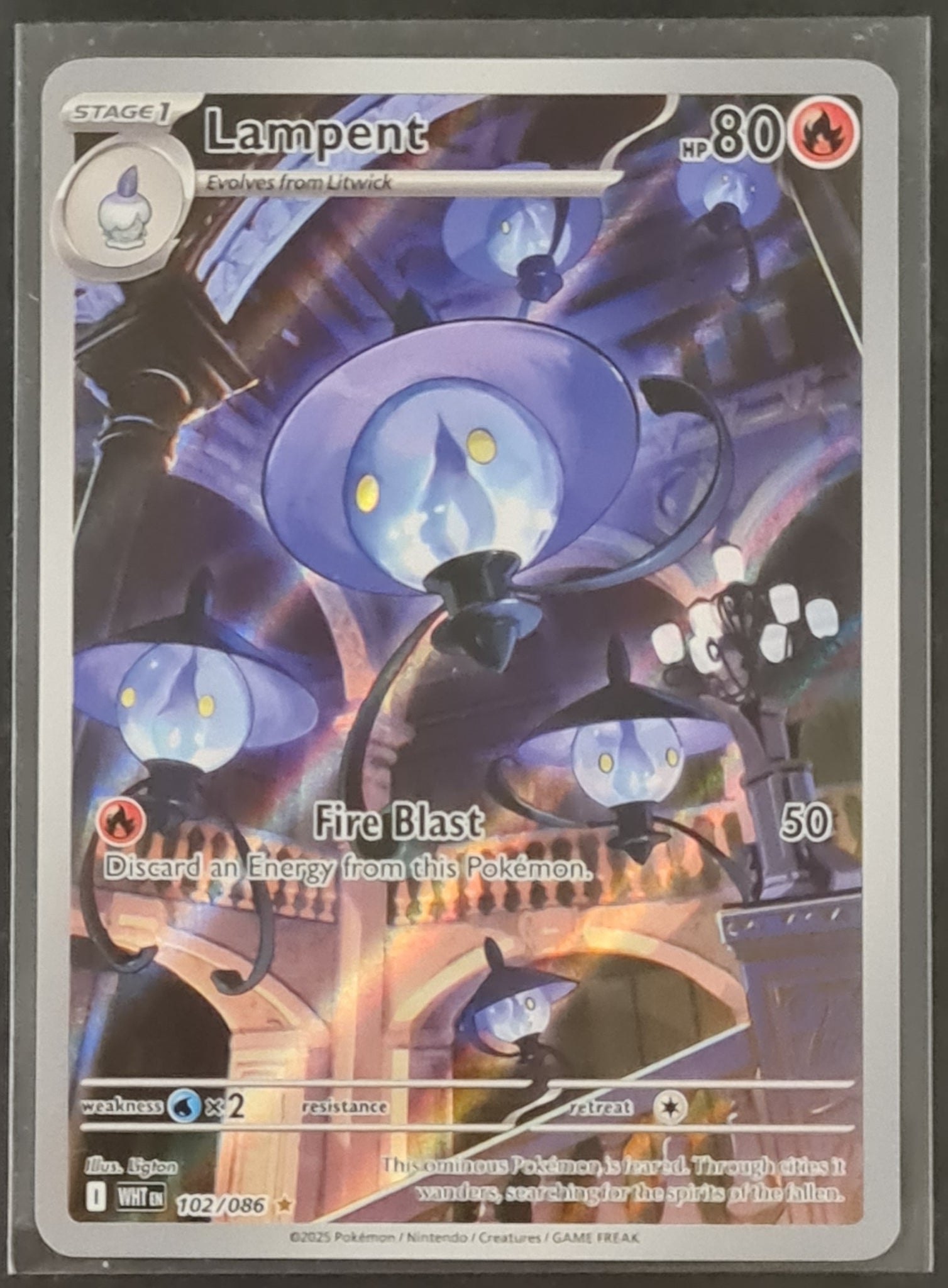 Pokemon Scarlet and Violet White Flare Lampent #102/086 Illustration Rare Holo Trading Card