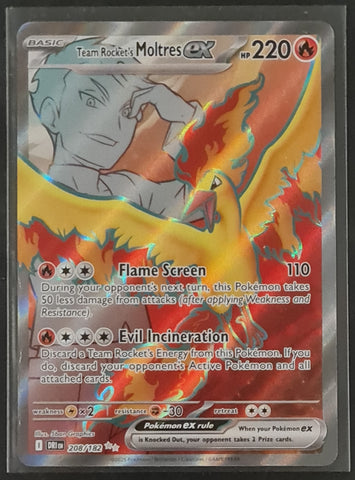 Pokemon Scarlet and Violet Destined Rivals Team Rocket's Moltres Ex #208/182 Ultra Rare Holo Trading Card