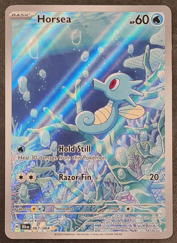 Pokemon Scarlet and Violet Shrouded Fable Horsea #067/064 Illustration Rare Holo Trading Card
