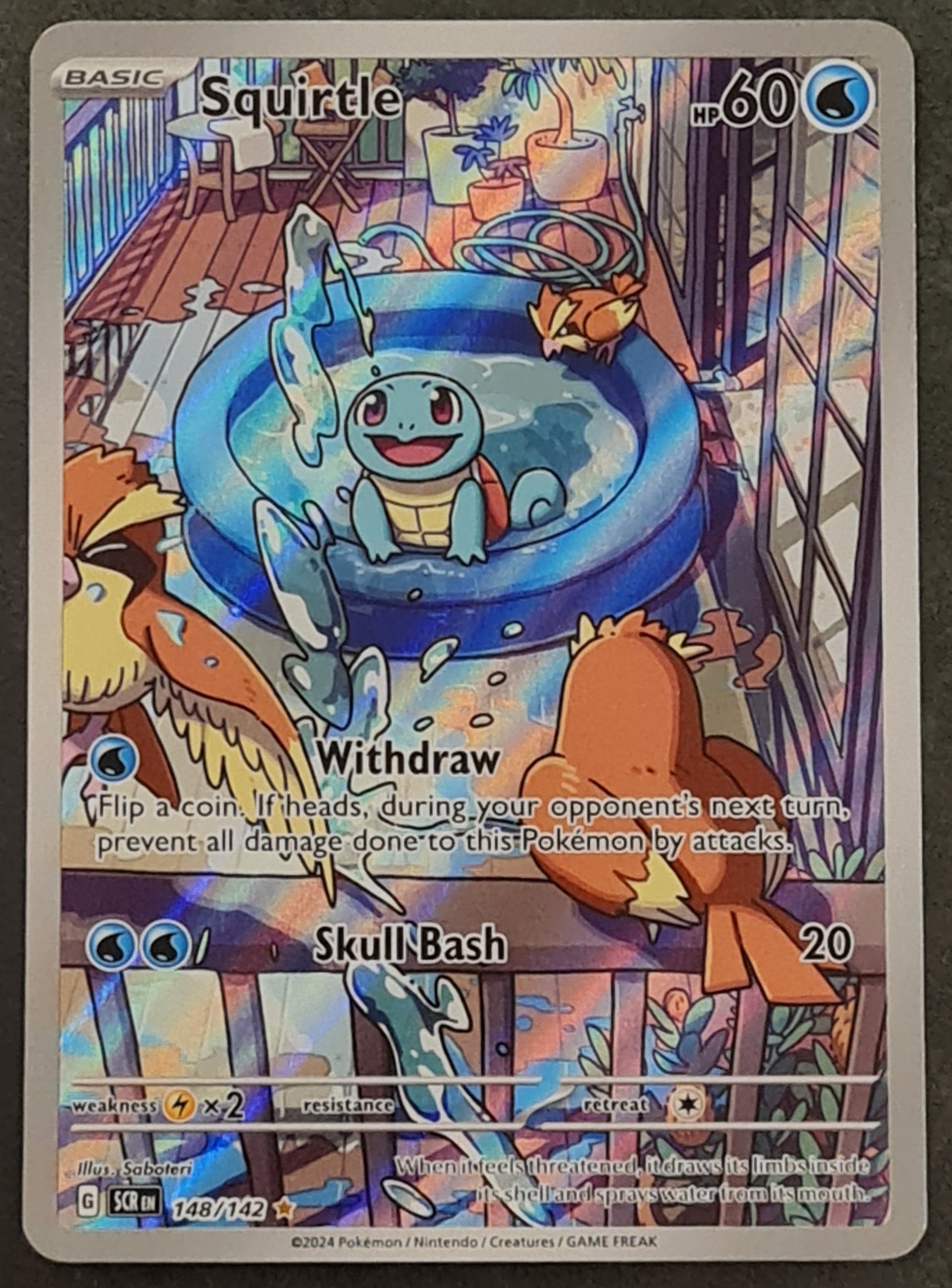 Pokemon Scarlet and Violet Stellar Crown Squirtle #148/142 Illustration Rare Holo Trading Card