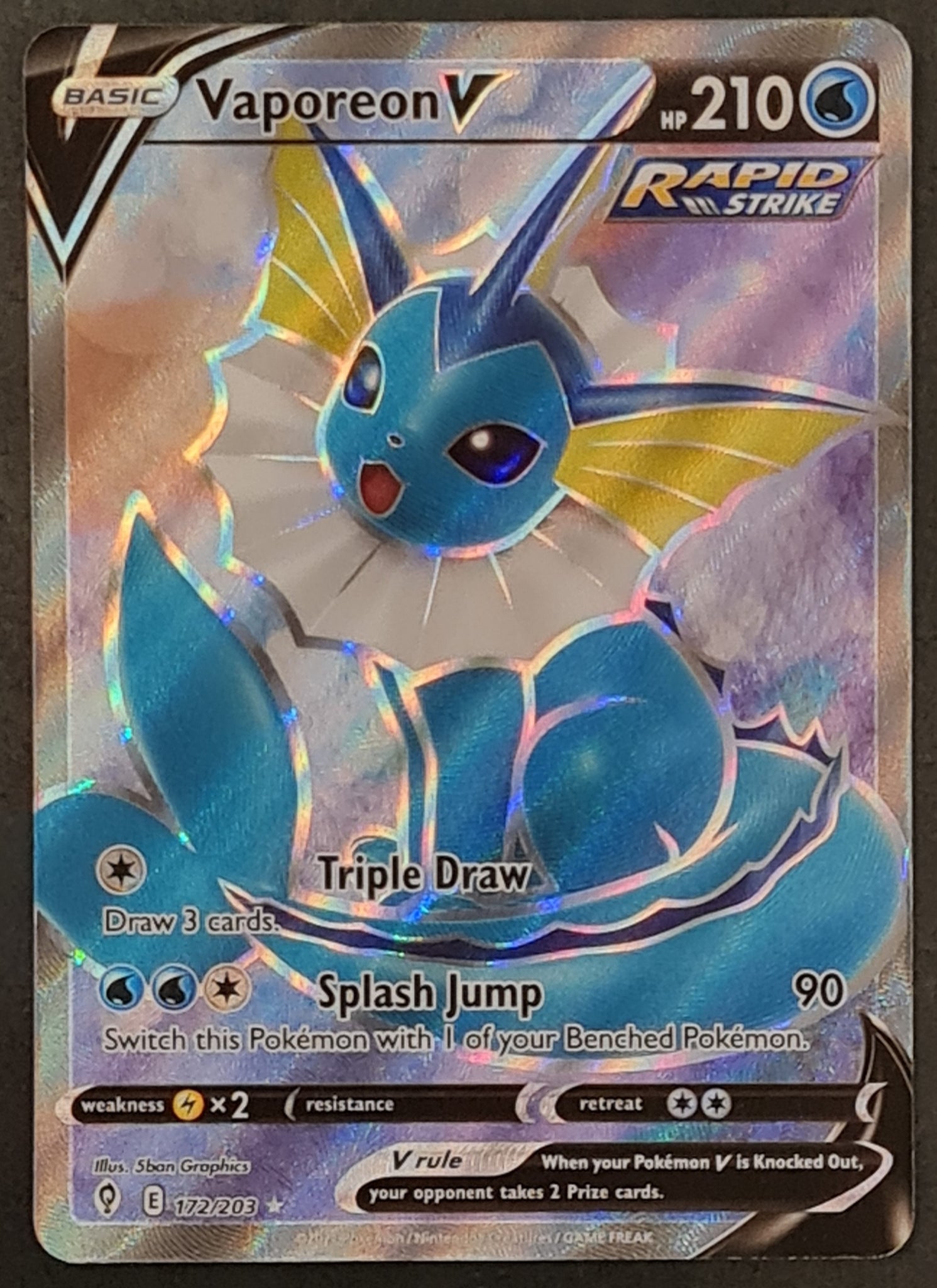 Pokemon Sword and Shield Evolving Skies Vaporeon V #172/203 Ultra Rare Holo Trading Card