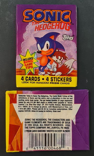 1993 Topps Sonic the Hedgehog Trading Cards Sealed Cello Pack