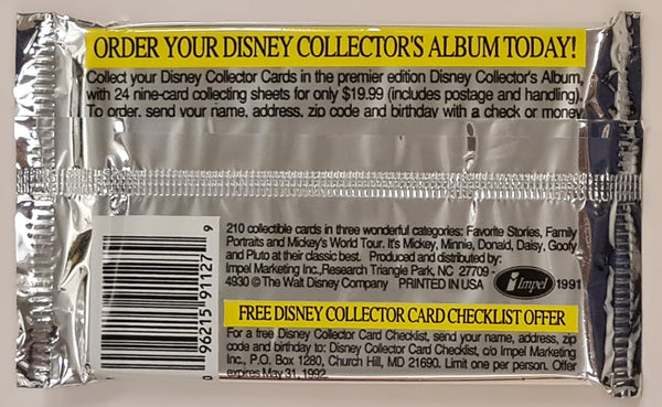 1991 Disney Collector Cards Sealed Trading Card Pack