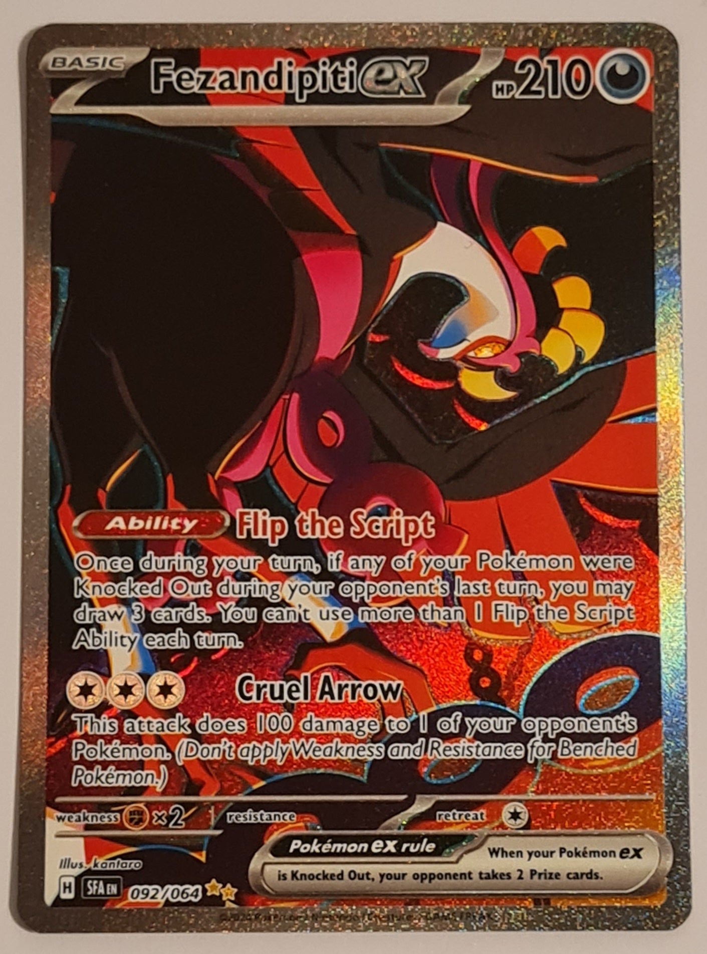Pokemon Scarlet and Violet Shrouded Fable Fezandipiti Ex #092/064 Special Illustration Rare Holo Trading Card