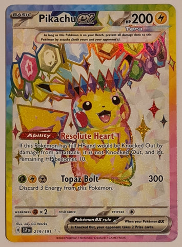 Pokemon Scarlet and Violet Surging Sparks Pikachu Ex #219/191 Ultra Rare Holo Trading Card