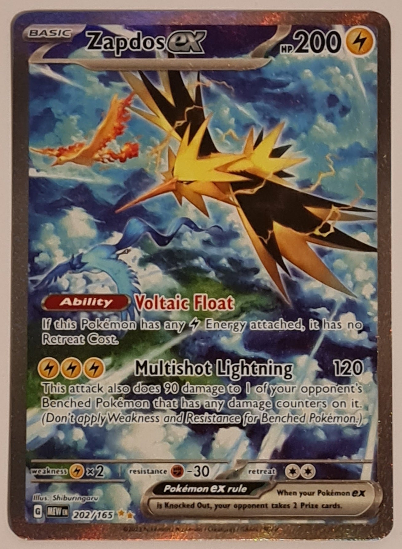 Pokemon Scarlet and Violet Mew 151 Zapdos Ex #202/165 Special Illustration Rare Holo Trading Card