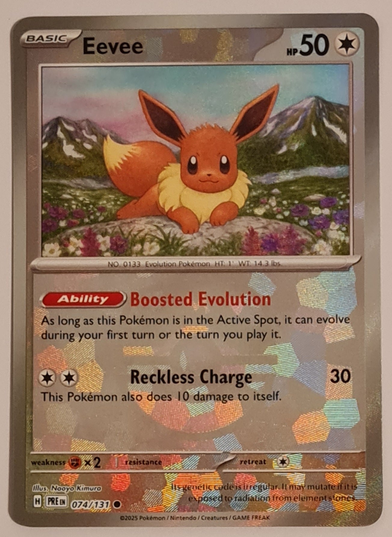 Pokemon Scarlet and Violet Prismatic Evolutions Eevee #074/131 Master Ball Reverse Holo Trading Card