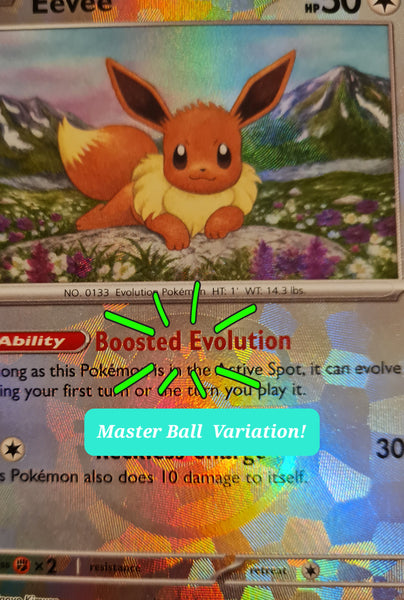 Pokemon Scarlet and Violet Prismatic Evolutions Eevee #074/131 Master Ball Reverse Holo Trading Card