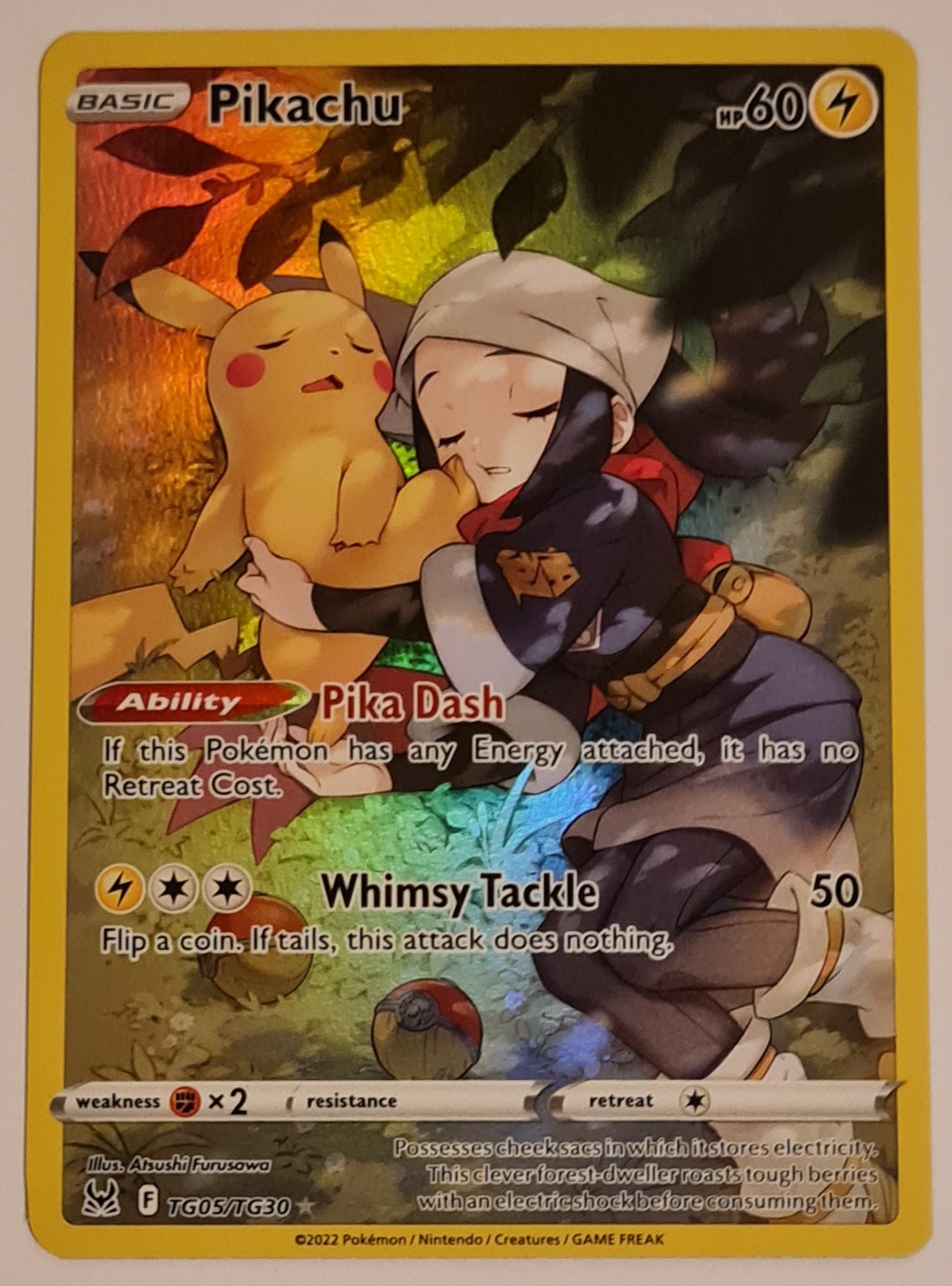 Pokemon Sword and Shield Lost Origin Pikachu #TG05/TG30 Trainer Gallery Illustration Rare Holo Trading Card