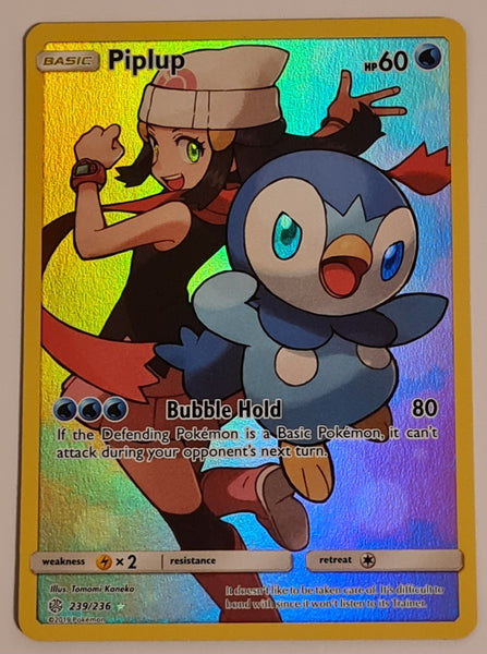 Pokemon Sun and Moon Cosmic Eclipse Piplup #239/236 Illustration Rare Holo Trading Card