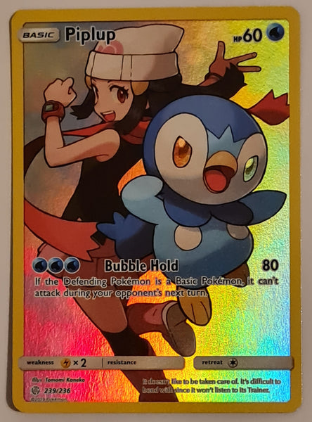 Pokemon Sun and Moon Cosmic Eclipse Piplup #239/236 Illustration Rare Holo Trading Card