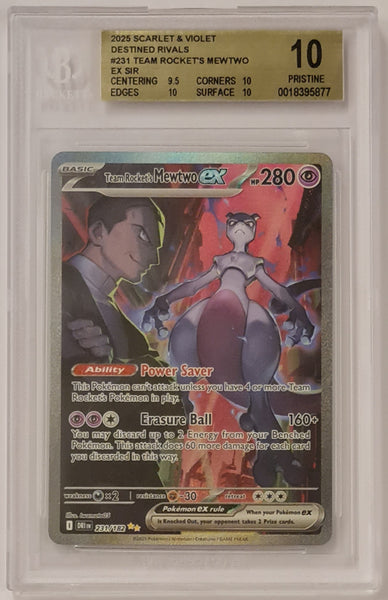 Pokemon Scarlet and Violet Destined Rivals Team Rocket's Mewtwo #231/182 BGS Pristine 10 Special Illustration Rare Holo Trading Card