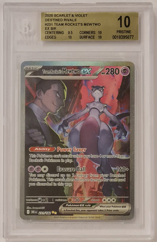 Pokemon Scarlet and Violet Destined Rivals Team Rocket's Mewtwo #231/182 BGS Pristine 10 Special Illustration Rare Holo Trading Card