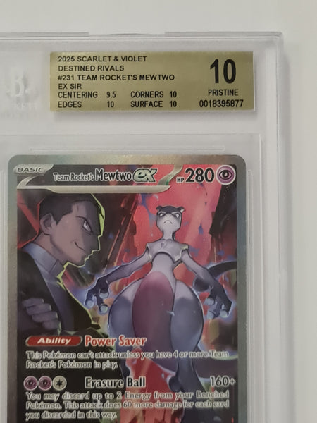 Pokemon Scarlet and Violet Destined Rivals Team Rocket's Mewtwo #231/182 BGS Pristine 10 Special Illustration Rare Holo Trading Card