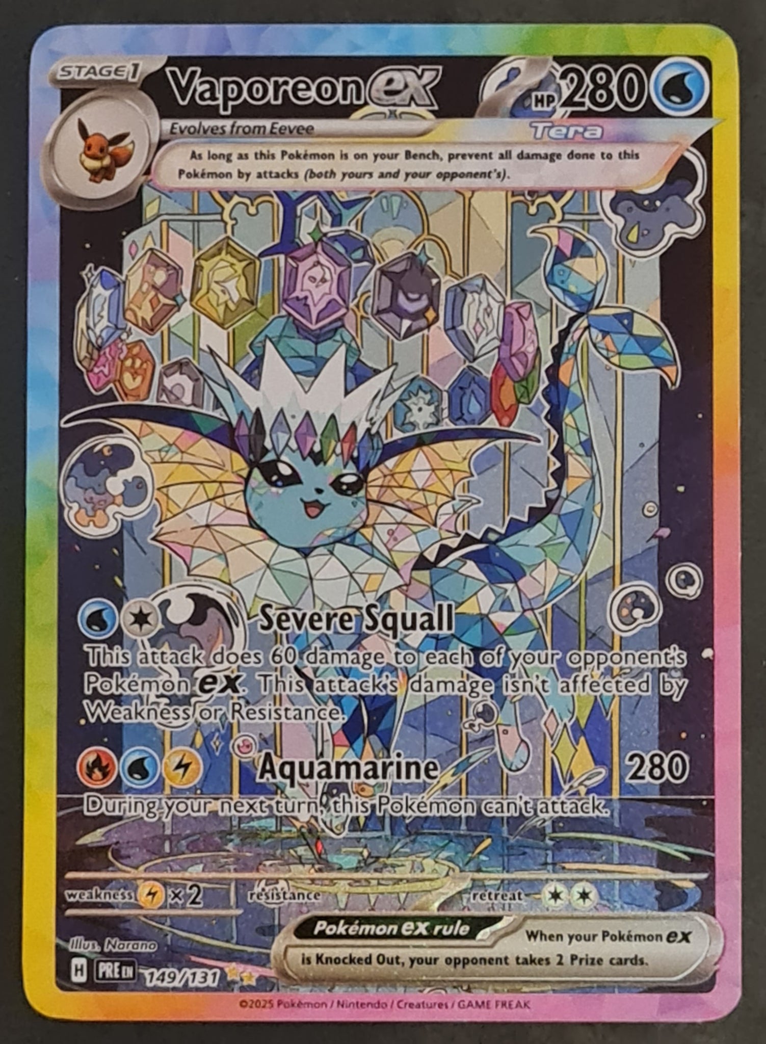 Pokemon Scarlet and Violet Prismatic Evolutions Vaporeon Ex #149/131 Special Illustration Rare Holo Trading Card