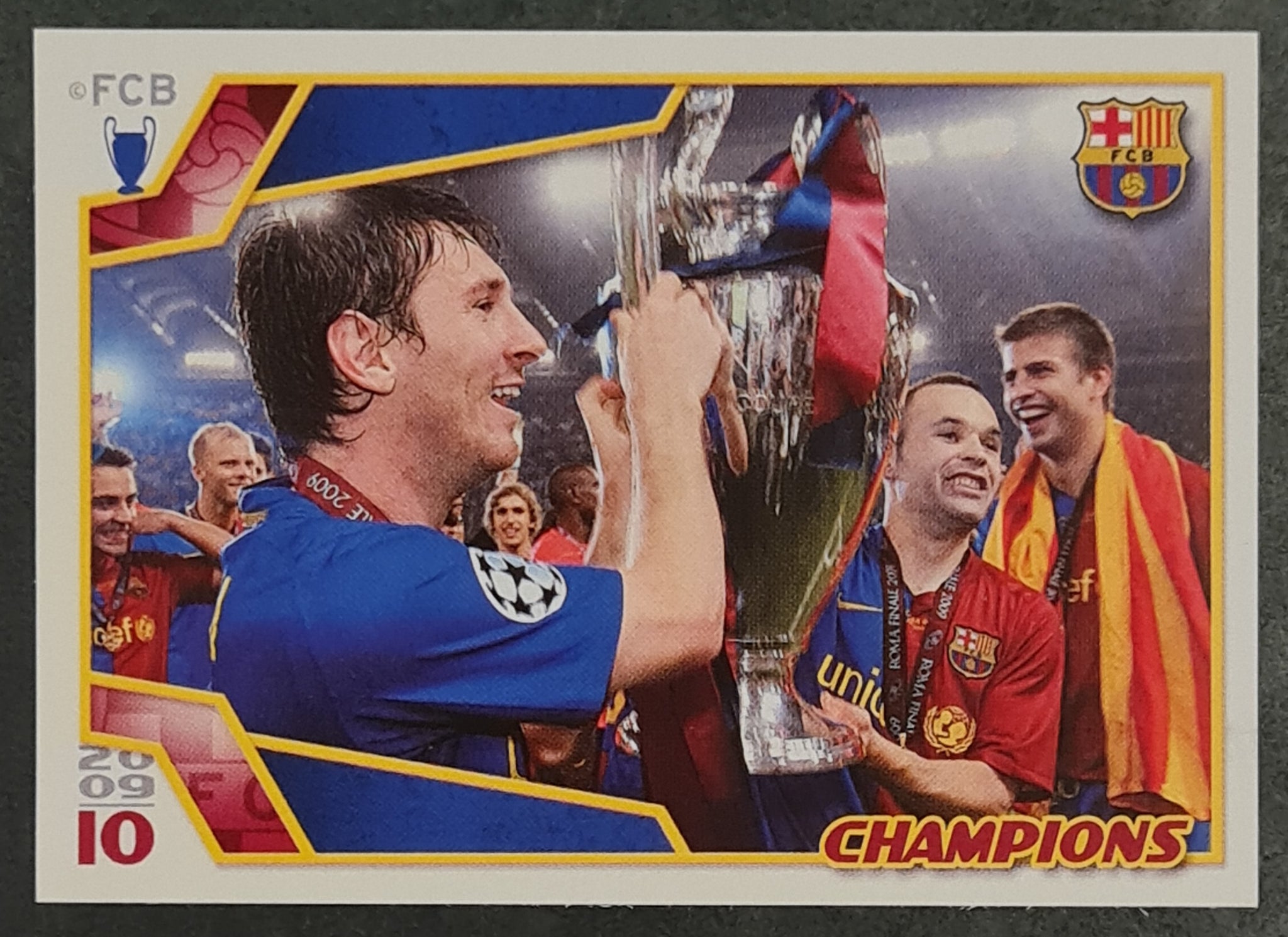 2009-2010 Panini El Barca de Las Seis Copas Lionel Messi 'Champions' #17 Sticker
