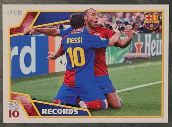 2009-2010 Panini El Barca de Las Seis Copas Lionel Messi Thierry Henry 'Records' #174 Sticker