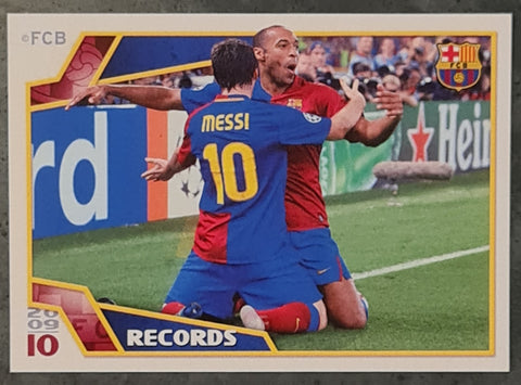 2009-2010 Panini El Barca de Las Seis Copas Lionel Messi Thierry Henry 'Records' #174 Sticker