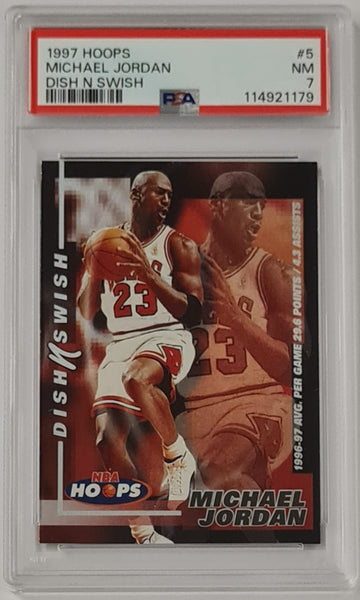 1997-98 NBA Hoops Dish n Swish Michael Jordan #5 PSA 7 Trading Card