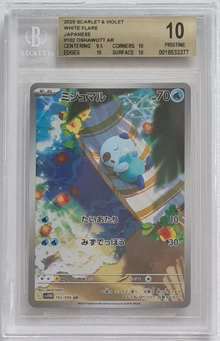 Pokemon Scarlet and Violet White Flare Oshawott #102/082 BGS Pristine 10 Illustration Rare Holo Trading Card