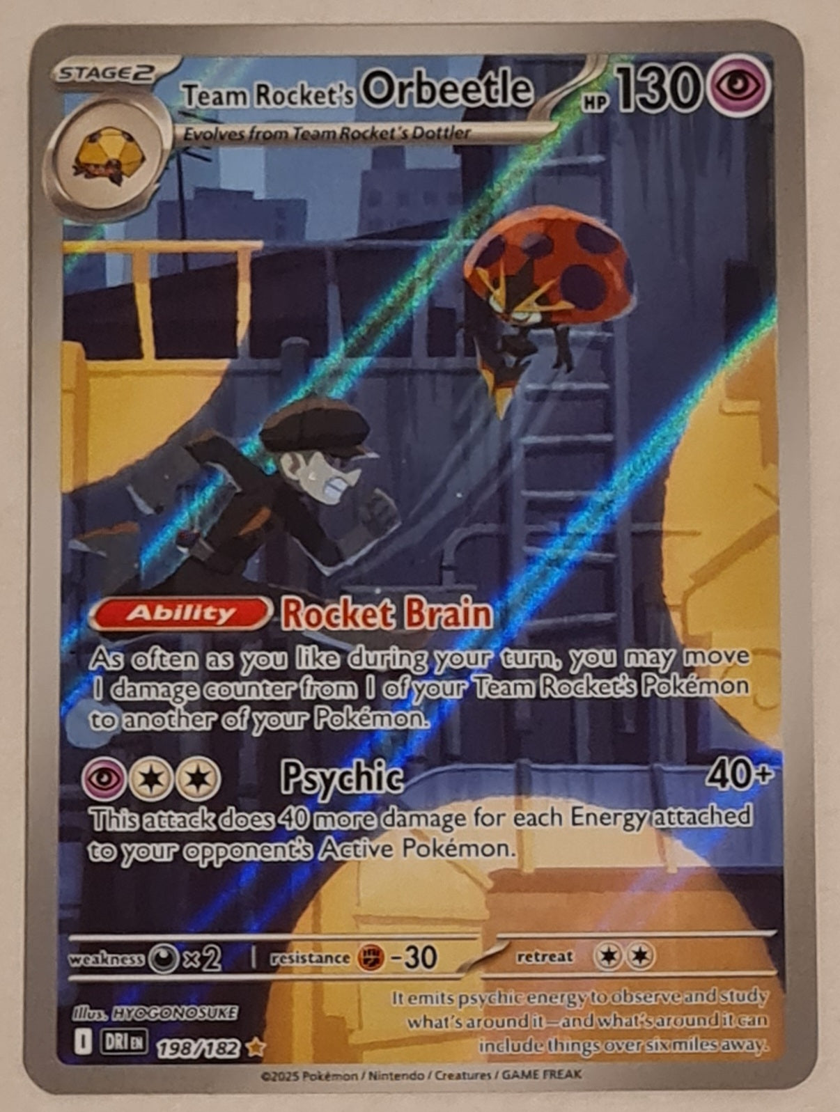 Pokemon Scarlet and Violet Destined Rivals Team Rocket's Orbeetle #198/182 Illustration Rare Holo Trading Card