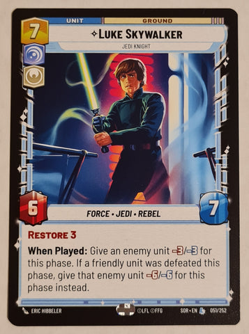 Star Wars Unlimited Spark of Rebellion Luke Skywalker Jedi Knight #051/252 Legendary Rare Non-Holo Trading Card