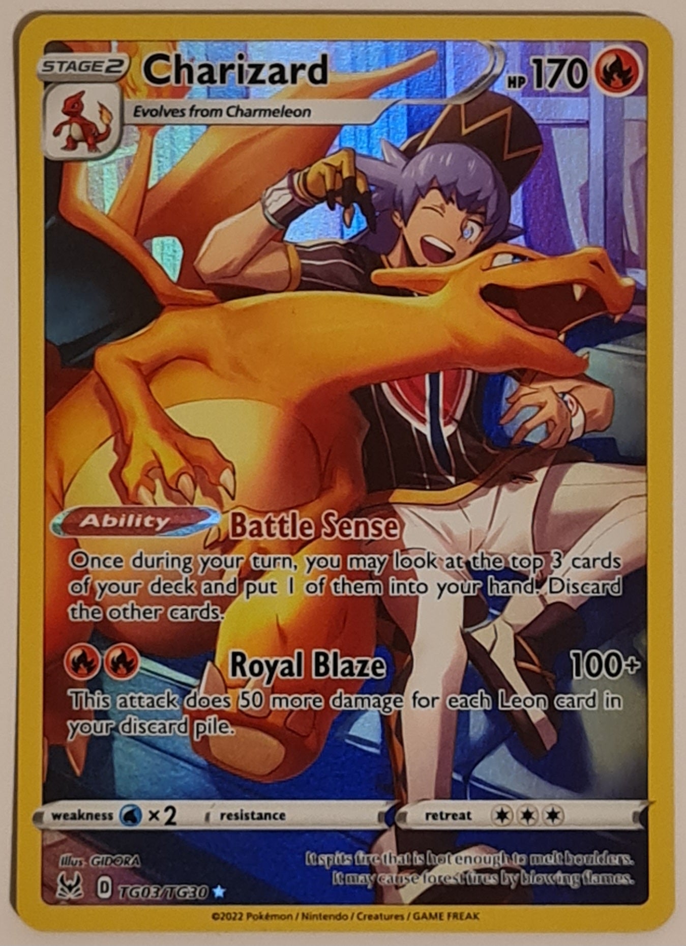 Pokemon Sword and Shield Lost Origin Charizard #TG03/TG30 Trainer Gallery Illustration Rare Holo Trading Card