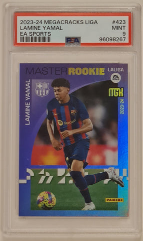 2023-24 Panini Megacracks Liga EA Sports Lamine Yamal #423 PSA Mint 9 Master Rookie Card (Only debut jersey #71 card!)