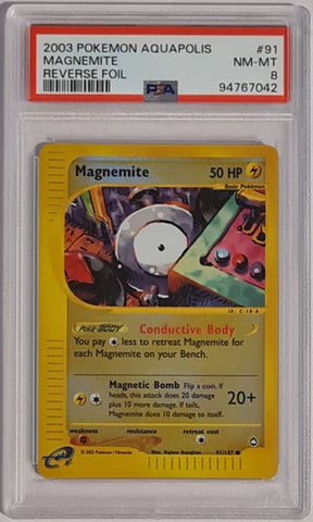 Pokemon Aquapolis Magnemite #91/147 PSA 8 Reverse Holo Trading Card