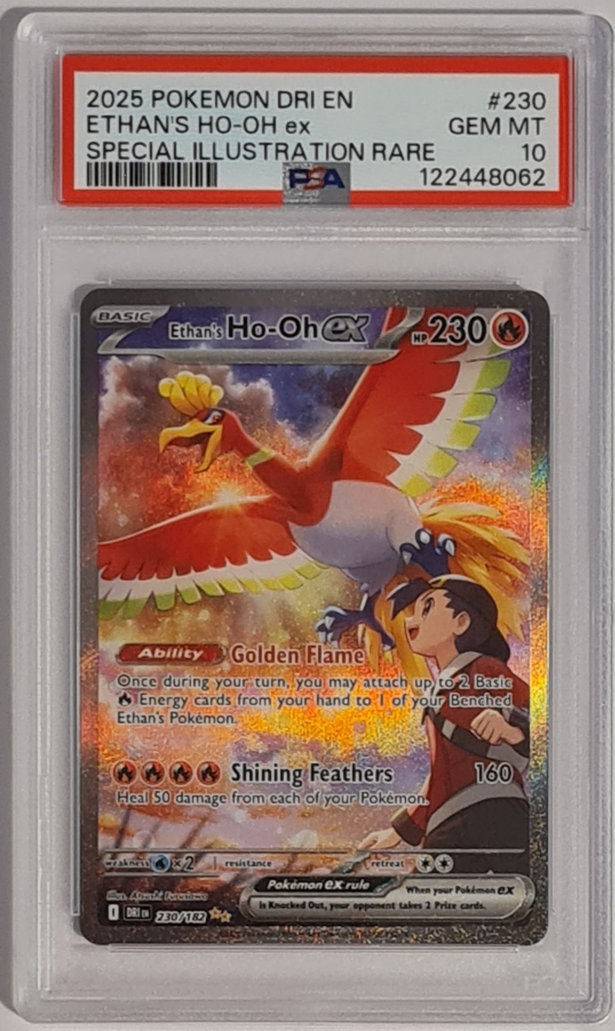 Pokemon Scarlet and Violet Destined Rivals Ethan's Ho-Oh Ex #230/182 Special Illustration Rare Holo PSA Gem Mint 10 Trading Card