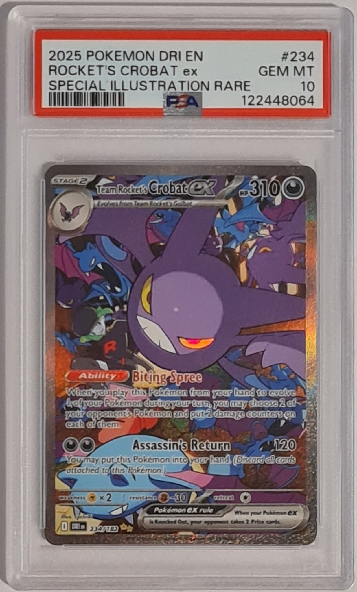 Pokemon Scarlet and Violet Destined Rivals Team Rocket's Crobat Ex #234/182 Special Illustration Rare Holo PSA Gem Mint 10 Trading Card