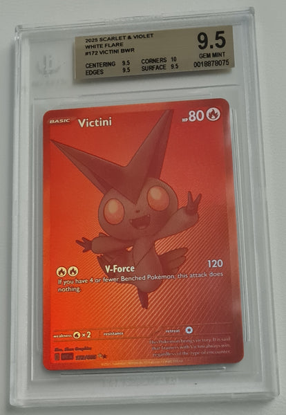 Pokemon Scarlet and Violet White Flare Victini #172/086 BGS Gem Mint 9.5 Black White Rare Holo Trading Card