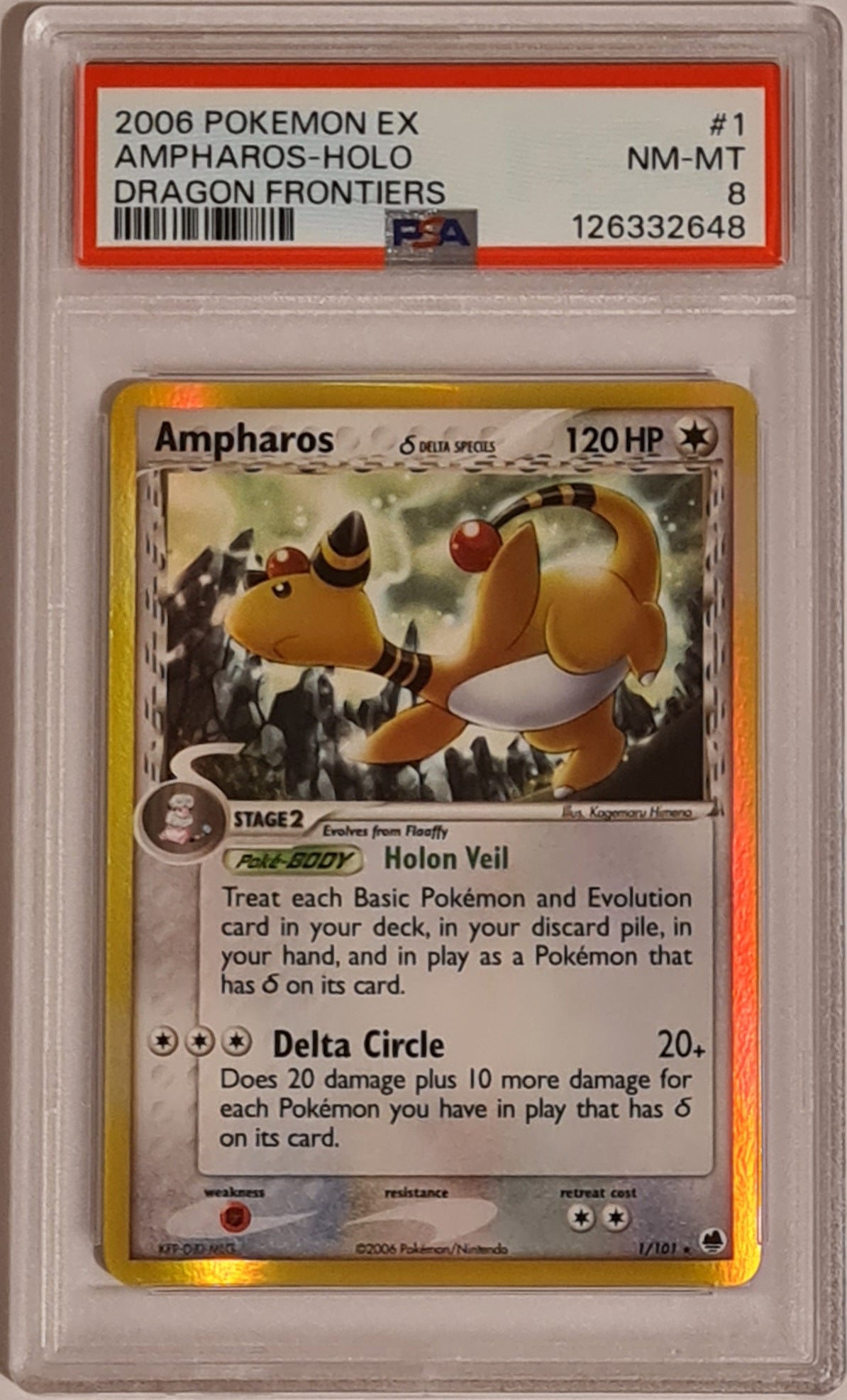Pokemon Ex Dragon Frontiers Ampharos #1/101 PSA 8 Rare Holo Trading Ca –  Rotterdam Comics
