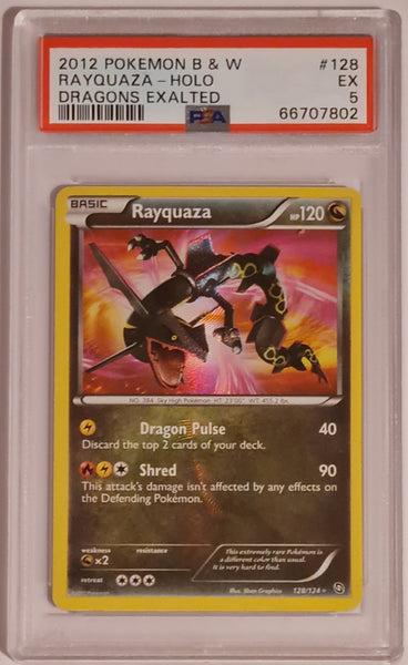 Pokemon Black and White Dragons Exalted Rayquaza #128/124 PSA 5 Secret Rare Holo Trading Card