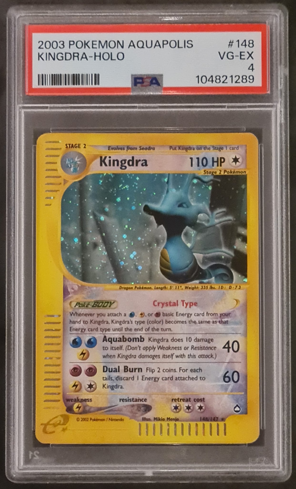 Pokemon Aquapolis Kingdra #148/147 PSA 4 Secret Rare Holo Trading Card –  Rotterdam Comics