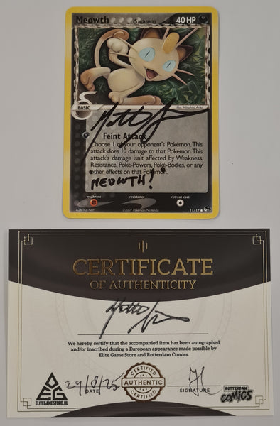 Pokemon Pop Series 5 Meowth #11/17 Trading Card (Matthew Sussman Autograph + COA)