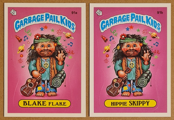 Garbage Pail Kids Original Series 3 #91a/b - Blake Flake/Hippie Skippy Sticker Set